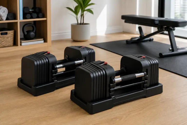 PowerBlock Elite EXP Dumbbells home fitness gear scene
